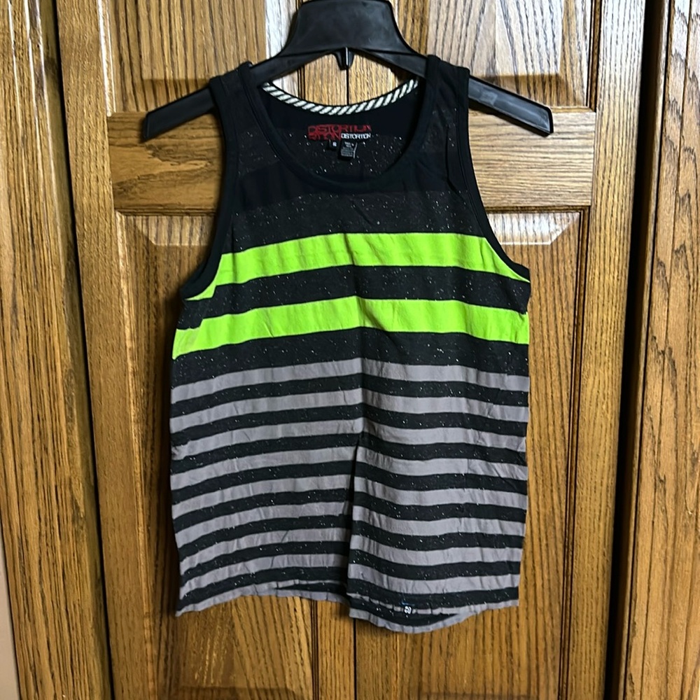 Men’s Green/Black/Gray Stripe Distortion Tank Top - Small